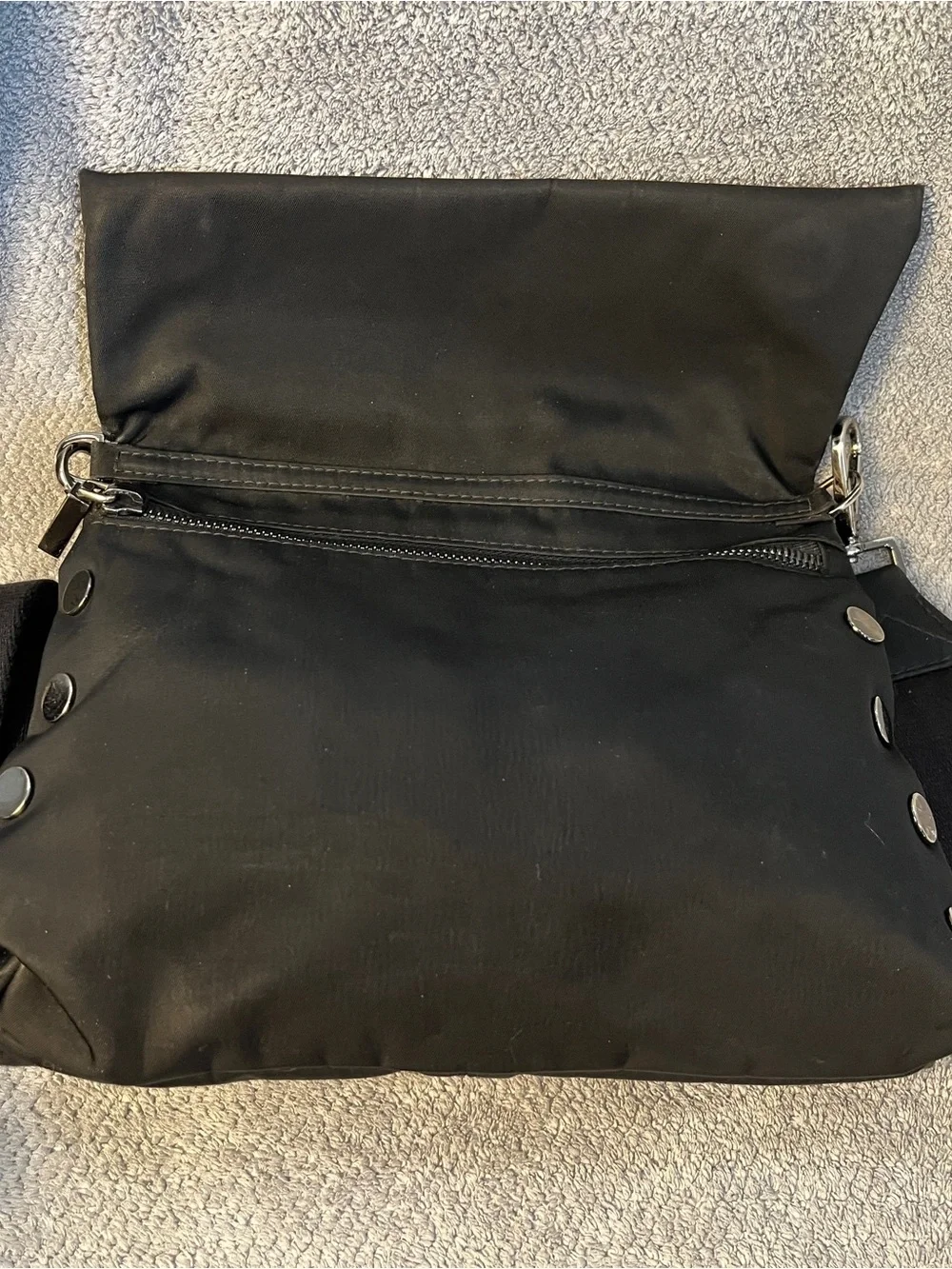 Hammitt Black Nylon Magnetic Foldover Crossbody Bag with Metal Rivets studs